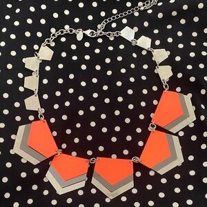 Vintage Y2K Express Chevron Silver and Neon Orange Statement Necklace